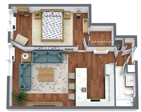 Floor plan for 1 bed, 1 bath, 810 sqft